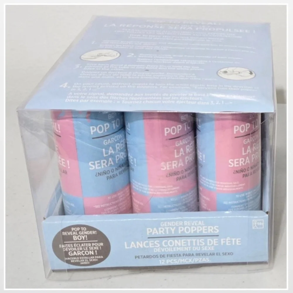 New Amscan Gender Reveal Baby Party Confetti Poppers 12 Pieces Boy Blue NWT